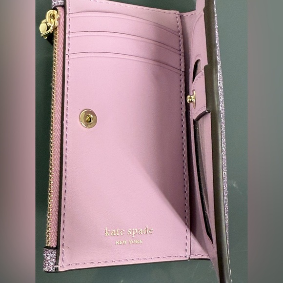 Kate Spade Burgess Court Small Slim Bifold Wallet Glitter Lilac Pink Purple - Picture 8 of 15